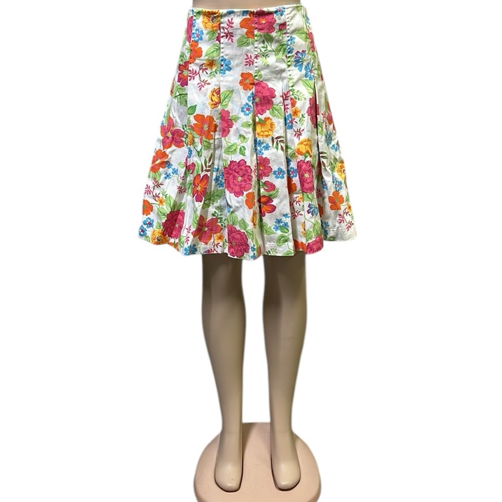 Tommy Hilfiger Floral Pleated Fit and Flare Skirt Cotton Spandex Blend Womens 8